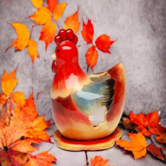 Ceramic Red Hen Tea Light Candle Holder, Home D&eacute;cor, Gift for Her, Gift for Mom, Kitchen D&eacute;cor, Farmhouse D&eacute;cor, Fall Decor {1}