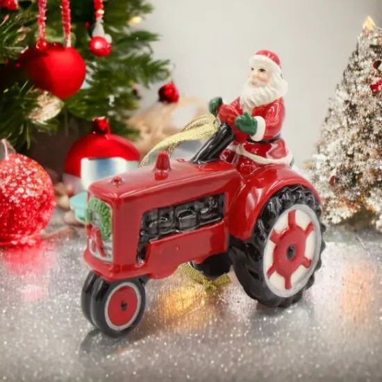 Ceramic Christmas Santa Driving Tractor Ornament, Home D&eacute;cor, Gift for Her, Gift for Mom, Kitchen D&eacute;cor, Christmas D&eacute;cor {1}