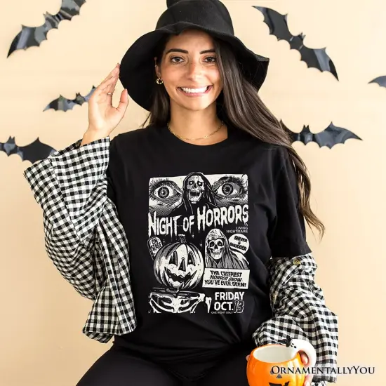 Night of Horrors Retro Halloween T-Shirt, Vintage Poster Tee for Spooky Season Fans {2}