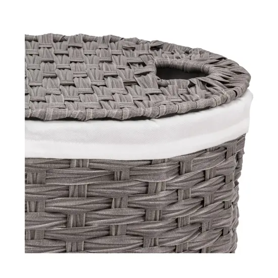 Seville Classics Handwoven Lidded Oval Double Laundry Hamper Gray {5}