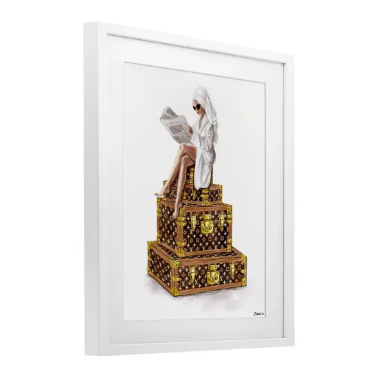 Stupell Industries Reading Atop Suitcases Framed Print Under Glass, design by Ziwei Li {3}