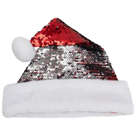 Northlight 15" Red and Silver Reversible Sequined Christmas Santa Hat with Faux Fur Cuff {4}