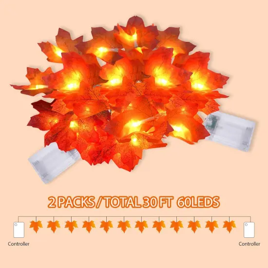 Total 30Ft 60LED Fall Leaf Decor String Lights {3}