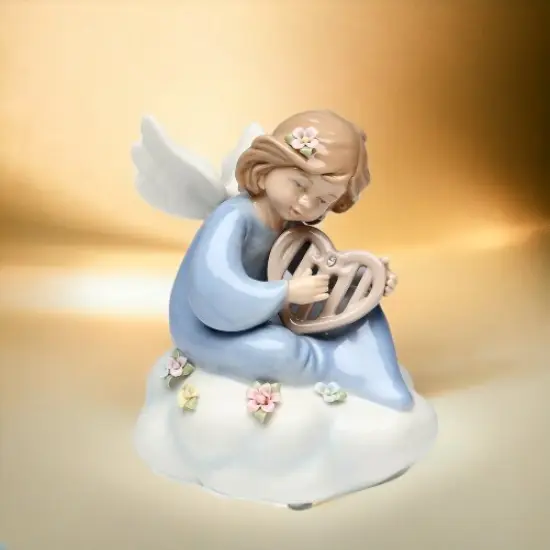 Ceramic Angel Playing Harp on Cloud Music Box, Home D&eacute;cor, Religious D&eacute;cor, Religious Gift, Church D&eacute;cor, Baptism Gift {1}