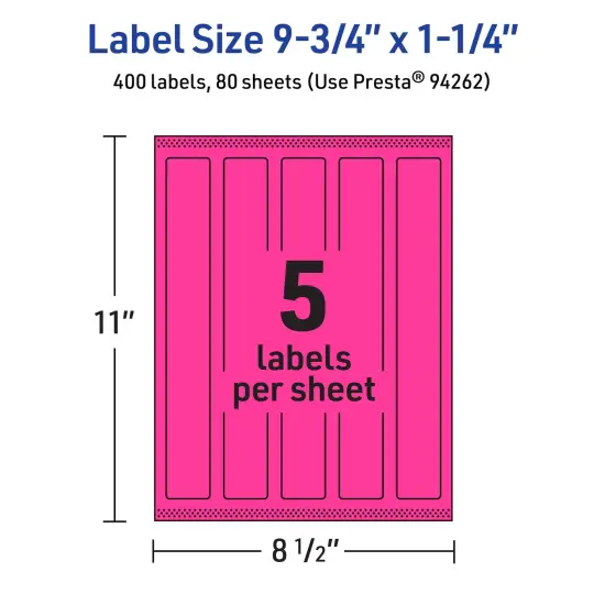 Avery Neon Magenta Paper Labels, 9.75" x 1.25" Rectangle {5}
