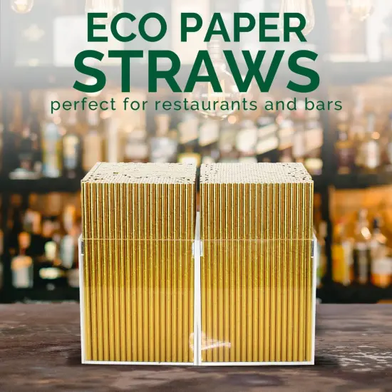 Gold Paper Straws Bulk 1000 Counts, 7.75" x0.24" - for Party, Wedding, Drinks and Cocktail {3}