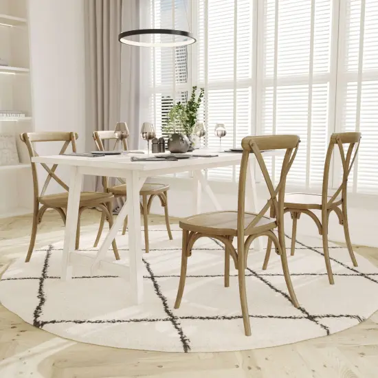 Emma and Oliver Hensler Weather-Resistant Wood Look Stackable Resin Cross Back Chair for Indoor/Outdoor Use Light Oak {9}