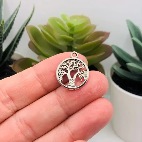 Small Silver Tree of Life Charms, 19x16mm {2}