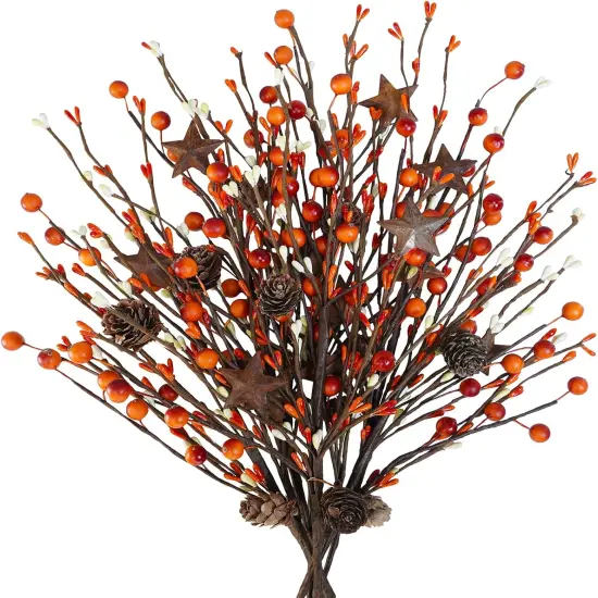 6 Pcs Artificial Berry Picks with Rusty Metal Stars {1}