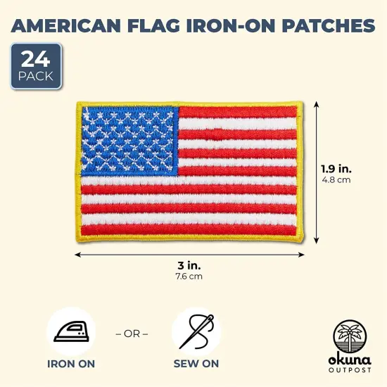 24 Pack of Iron On American Flag Patches for Patriotic Accessories, Embroidered USA Patch Set for Clothing Multicolor {5}