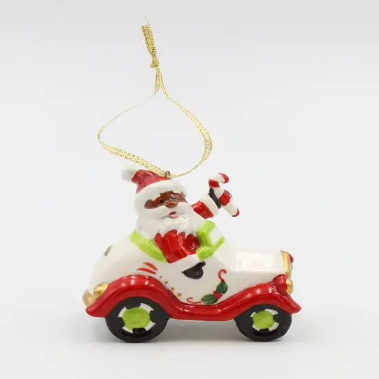 Ceramic African American Santa Driving A Car Ornament, Home D&eacute;cor, Gift for Her, Mom, Him, Dad, Christmas tree D&eacute;cor, Wall Decor {2}