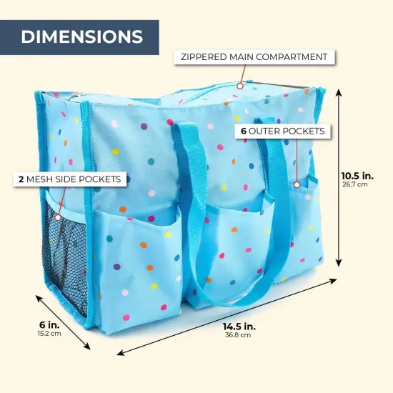 Utility Tote Bag with Pockets and Compartments - Zip Top All Purpose Travel Organizer for Teachers, Nurses, Women (Light Blue, 14.5 x 10.5 x 6 In) {6}