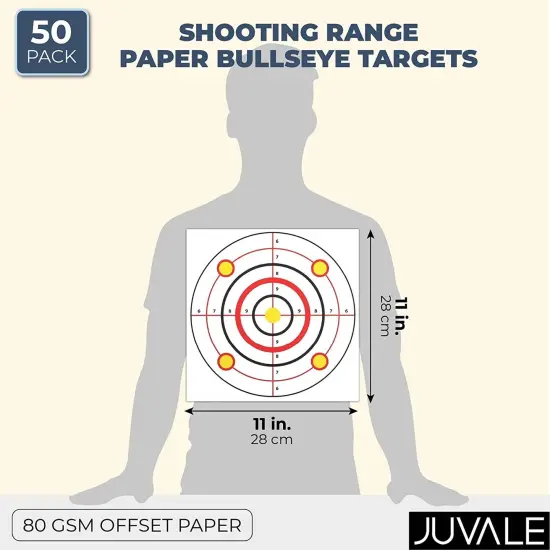 50 Pack Paper Shooting Targets for Range, Bulk for Hunting, Handguns, Pistols, Rifles, Bullseye Design (11x11 in) Multicolor {4}