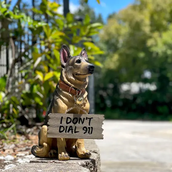 I Don't Dial 911 German Shepherd Guard Dog Warning Statue {5}