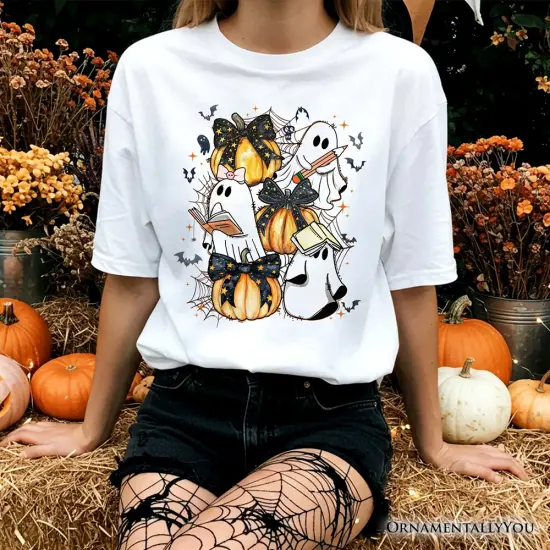 Cute Ghost Teacher Halloween T-Shirt, Retro Boo Spooky School Tee {2}