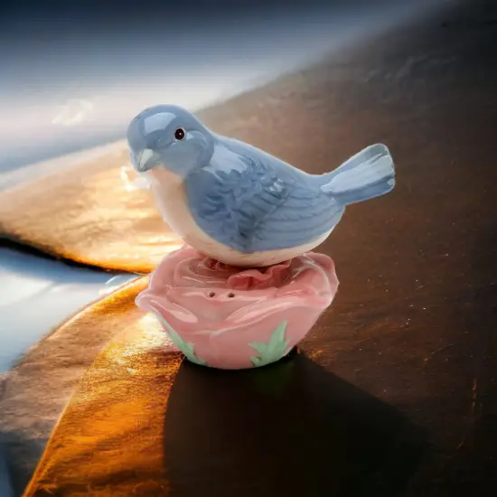 Ceramic Bluebird and Rose Flower Magnetic Salt & Pepper Shakers, Home D&eacute;cor, Gift for Her, Gift for Mom, Kitchen D&eacute;cor, Birdwatcher Gift {1}
