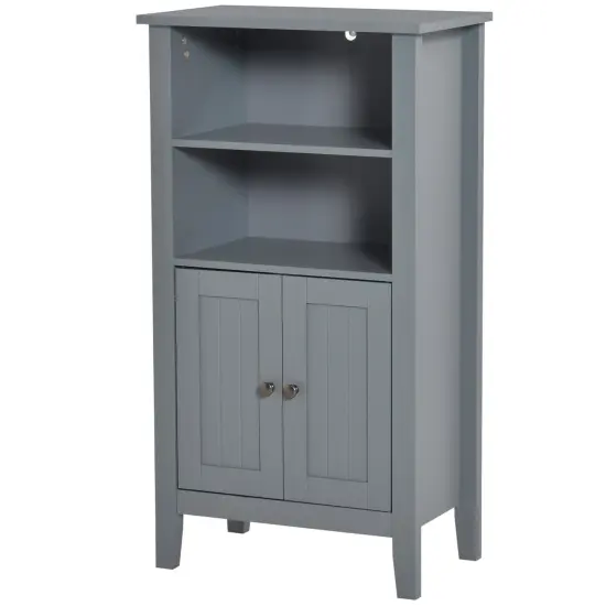 Gray Modern 2 Tier Floor Cabinet with Hidden Storage Durable MDF Bathroom Hallway Living Room Organizer {4}