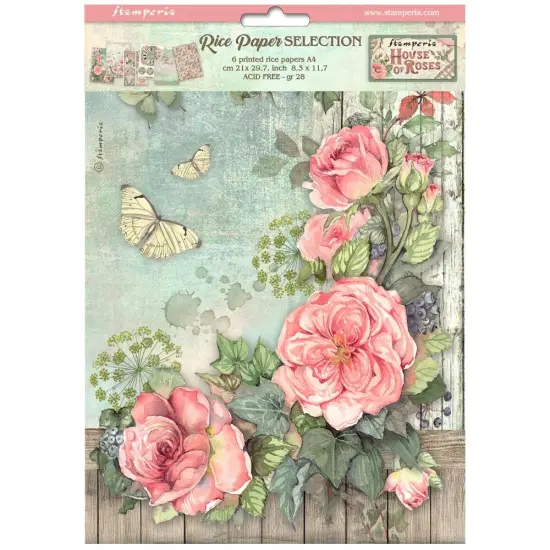 Stamperia Rice Paper A4 6/Pkg-House of Roses {1}