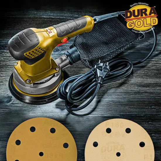 180 Grit - 5" Gold DA Sanding Discs - 9-Hole Pattern Hook and Loop - Box of 50 {5}