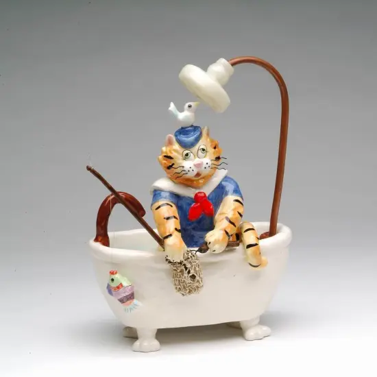 Ceramic Cat Cleaning Bathtub Figurine, Home Décor, Gift for Her, Gift for Mom, Bathroom Décor, Cat Lovers Gift, Pet Loss Gift {3}