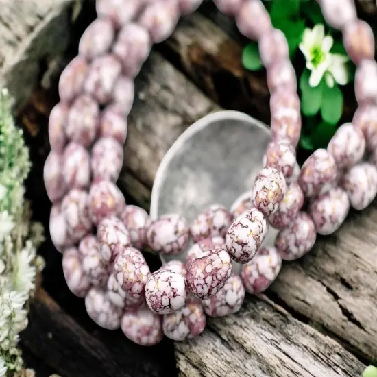 *20* 10x8mm Pink Picasso Luster Washed Alabaster Pear Drop Beads {6}