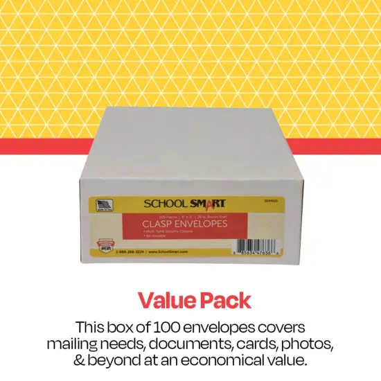 School Smart Multi Tak Clasp Envelopes, 6 x 9 Inches, Kraft Brown, Box of 100 {4}