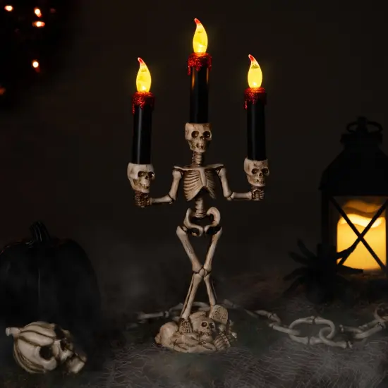 Northlight Dripping Flameless Candles Skeleton Halloween Candelabra - 14.5" - Amber Lights Beige {1}