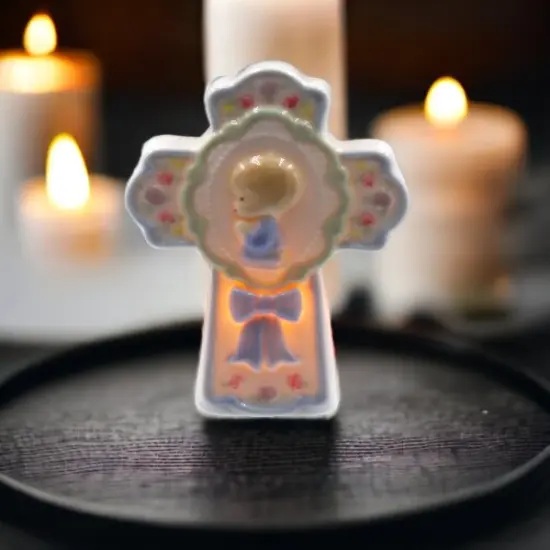 Ceramic Boy On A Cross Plug-In Night Light, Religious D&eacute;cor, Religious Gift, Church D&eacute;cor, Church Gift, Baptism Gift {1}