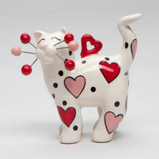 Ceramic Whisker Cat Ornament - Red And Pink Heart, Home D&eacute;cor, Gift for Her, Gift for Mom, Romantic Decor, Cat Lovers Gift, Pet Loss Gift {2}