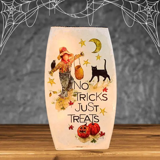 Stony Creek 8.0 Inch Trick Or Treat Pre-Lit Med Vase Halloween Lighted Glass Accent , Halloween Decor Halloween Pre-Lit Vase Scarecrow {4}