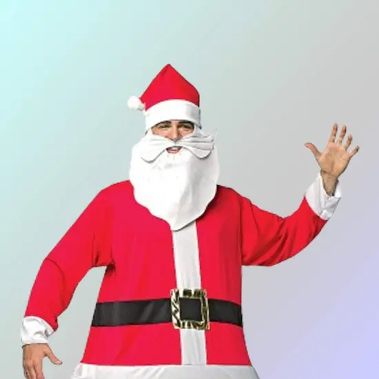 Santa Hoopster Adult Costume Jumpsuit with Wire Frame Hat and Beard Included {3}