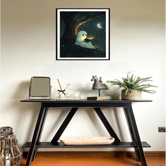 Paint by Numbers, Cute Ghost Under The Trees Paint by Numbers for Adults, Funny Ghost Reading Acrylic Painting, Home Library Reading Room Decor - Moon Night(16x20inch, No Frame) {2}