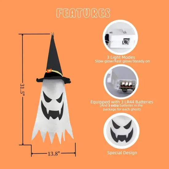 3Pcs 31.5" Hanging Ghosts Witch Hat Decor {5}