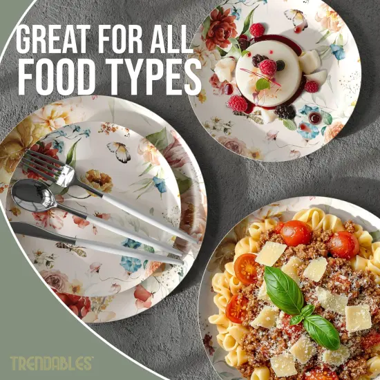 Earthtrends Heavy Duty Paper Plates for parties &ndash; Includes 8-Inch Paper Dessert Plates and 10-Inch Paper Dinner Plates &ndash; Disposable Floral Paper Plates for Parties, Weddings, Events, BBQs, Birthdays, Catering, Holidays &ndash; Elegant Tableware Set Aviv 80 {5}