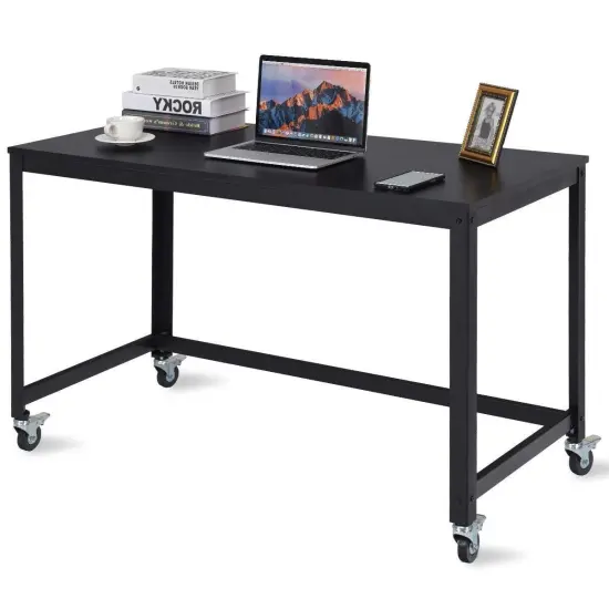 Black Mobile Laptop Computer Desk with Locking Casters and Steel Frame {1}