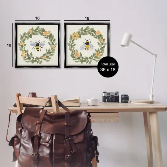 Stupell Industries Bumble Bees in Round Wreaths 2pc Floating Frame Set By Lucille Price {3}