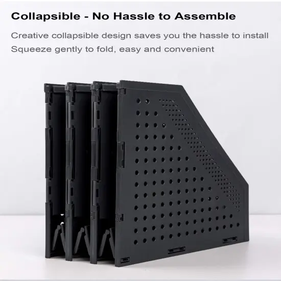 Leven Collapsible Magazine File Holder/Desk Organizer for Office Organization and Storage with 3 Vertical Compartments, Dark Grey, {4}