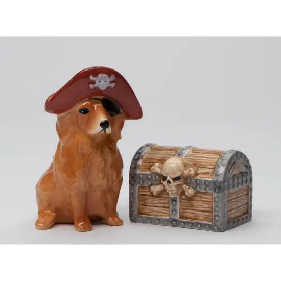 Ceramic Pirate Golden Retriever Dog & Treasure Box Salt & Pepper Shakers, Gift for Her, Gift for Mom, Kitchen D&eacute;cor, Dog Lover Gift {3}