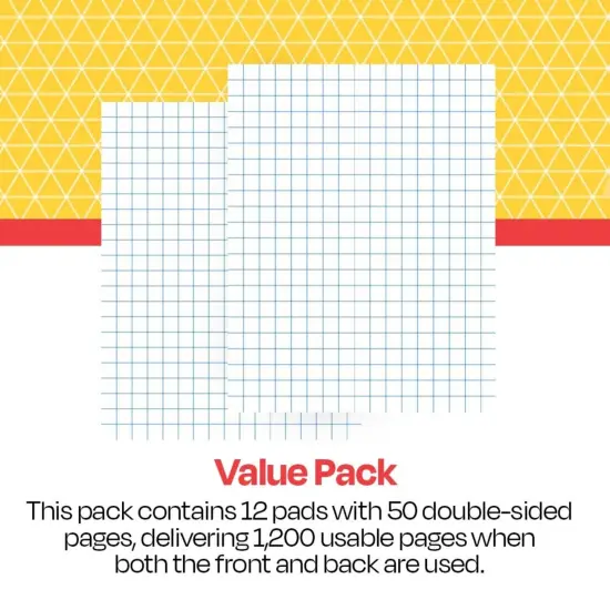 School Smart Graph Paper Pad, 8-1/2 x 11 Inches, 1/4 Inch Ruling, 50 Sheets, Pack of 12 Pads {5}