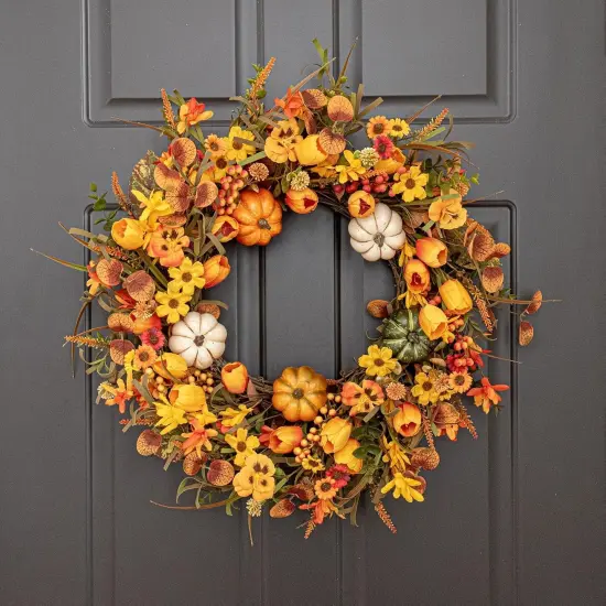 22 Inch Artificial Fall Wreath Thanksgiving Wreaths {4}