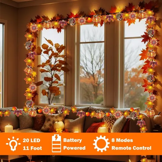 20 LED Maple Leaf Pumpkin Turkey Fall Lights {2}