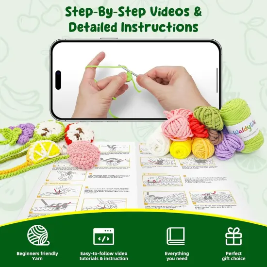 5 PCS Fruit Bookmarks Crochet Kits w/ Extra Yarn, Accessories {3}