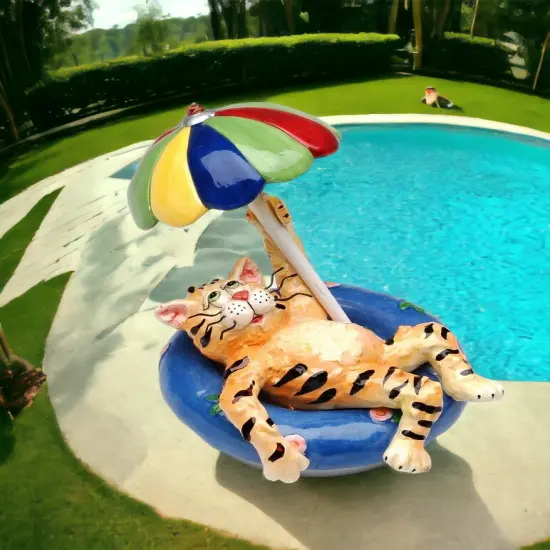Ceramic Cat Chillin' at the Pool Candle Jar Topper Figurine, Home D&eacute;cor, Gift for Her, Gift for Mom, Cat Lovers Gift, Pet Loss Gift {2}