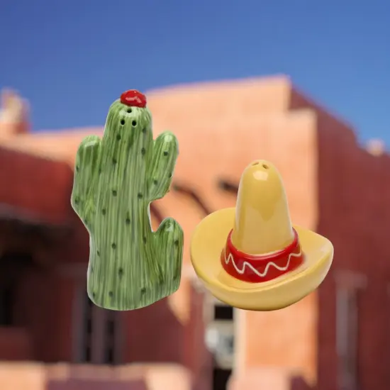 Ceramic Cactus And Sombrero Hat Salt & Pepper Shakers, Home D&eacute;cor, Gift for Him, Dad, Her, Mom, Kitchen D&eacute;cor, Mexican Decor {2}