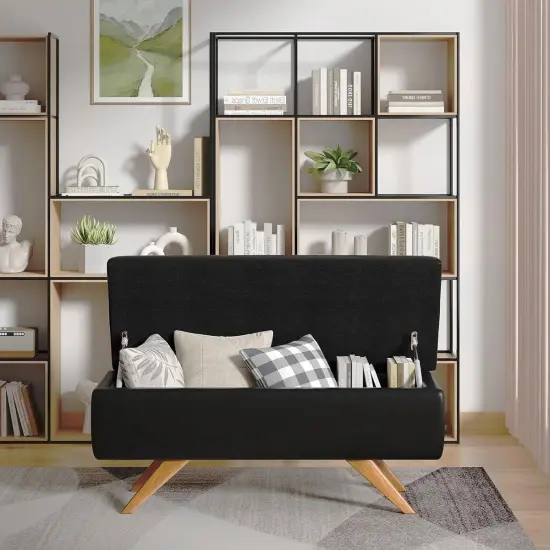 Mid Century Faux Leather Storage Bench Ottoman with Flip Top Lid {3}