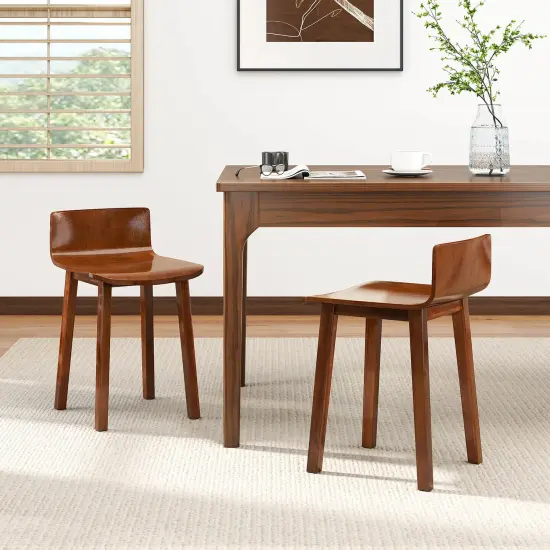 Costway Dining Chairs Set of 2/4 with Acacia Wood Legs Curved Seat & Low Back for Home {6}