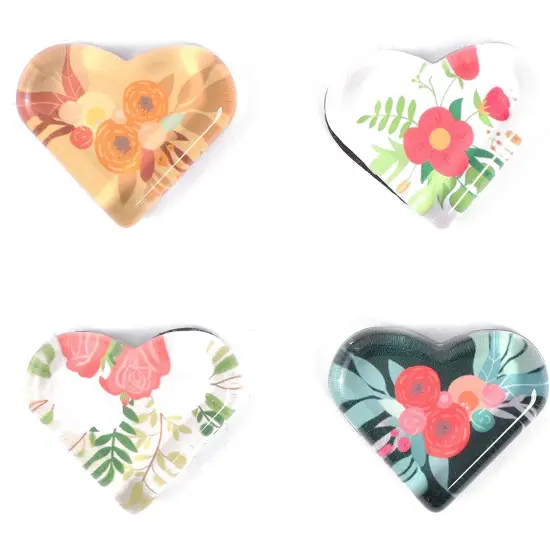 Floral Heart Shaped Glass Fridge Magnets (24 Pack) Multicolor {5}