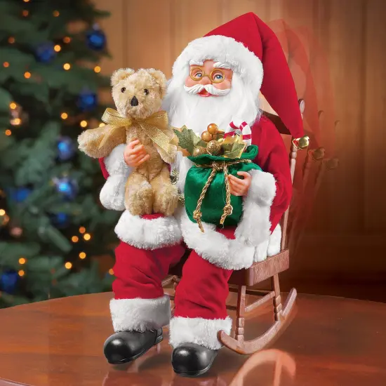 Collections Etc Musical Santa Claus Figure in Rocking Chair {1}