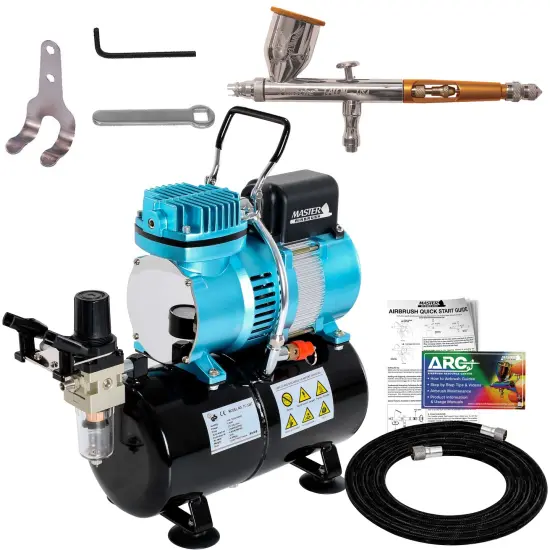 Talon TG Series Dual-Action Gravity Feed Airbrush Kit with Compressor with Air Storage Tank and Air Regulator with Gauge & Air Hose {1}