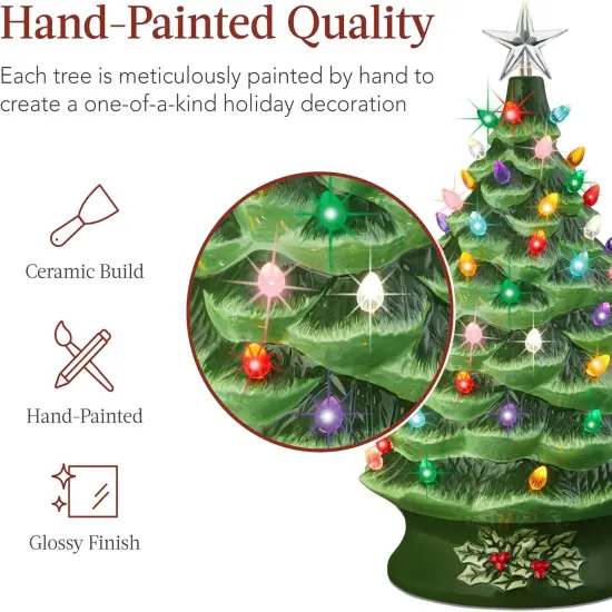 Ceramic Christmas Tree, Hand Painted Green Tabletop Tree with 74 Multicolor LED Bulbs & Star Topper {2}